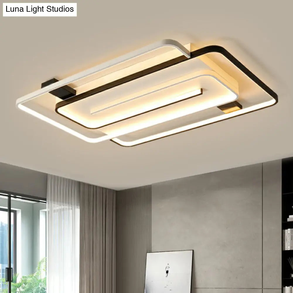 Sleek Acrylic Rectangle Led Flushmount Ceiling Light Fixture - Simplicity Black & White