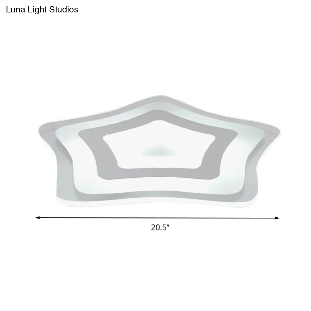 Sleek Acrylic Star Ceiling Lamp: Modern Led Flush Light In White Ideal For Hotels