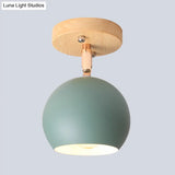 Sleek Adjustable Semi Ceiling Flush Mount With Round Wood Canopy - White/Green Ball Mounted Light