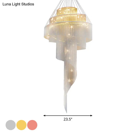 Sleek Aluminum Spiral Fountain Chandelier: Led Hanging Light For Modern Living Room