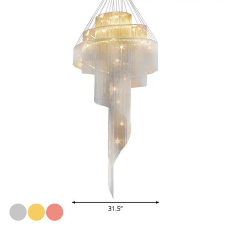 Sleek Aluminum Spiral Fountain Chandelier: Led Hanging Light For Modern Living Room