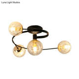 Sleek And Elegant 4-Bulb Black Semi Flush Mount Ceiling Light With Orb Shade Transparent Glass