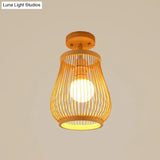 Sleek Asian Bamboo Geometric Semi Flush Mount Ceiling Light With Wood Finish