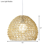 Sleek Bamboo Beige Pendant Light For Dining Room - Hemispherical Pendulum Design