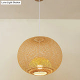 Sleek Bamboo Sphere Suspension Light - Minimalist 1Head Pendant Ceiling Lighting For Tea Room