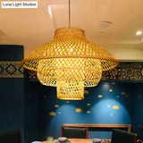 Sleek Bamboo Suspension Light - Simplicity 1-Light Pendant For Restaurants