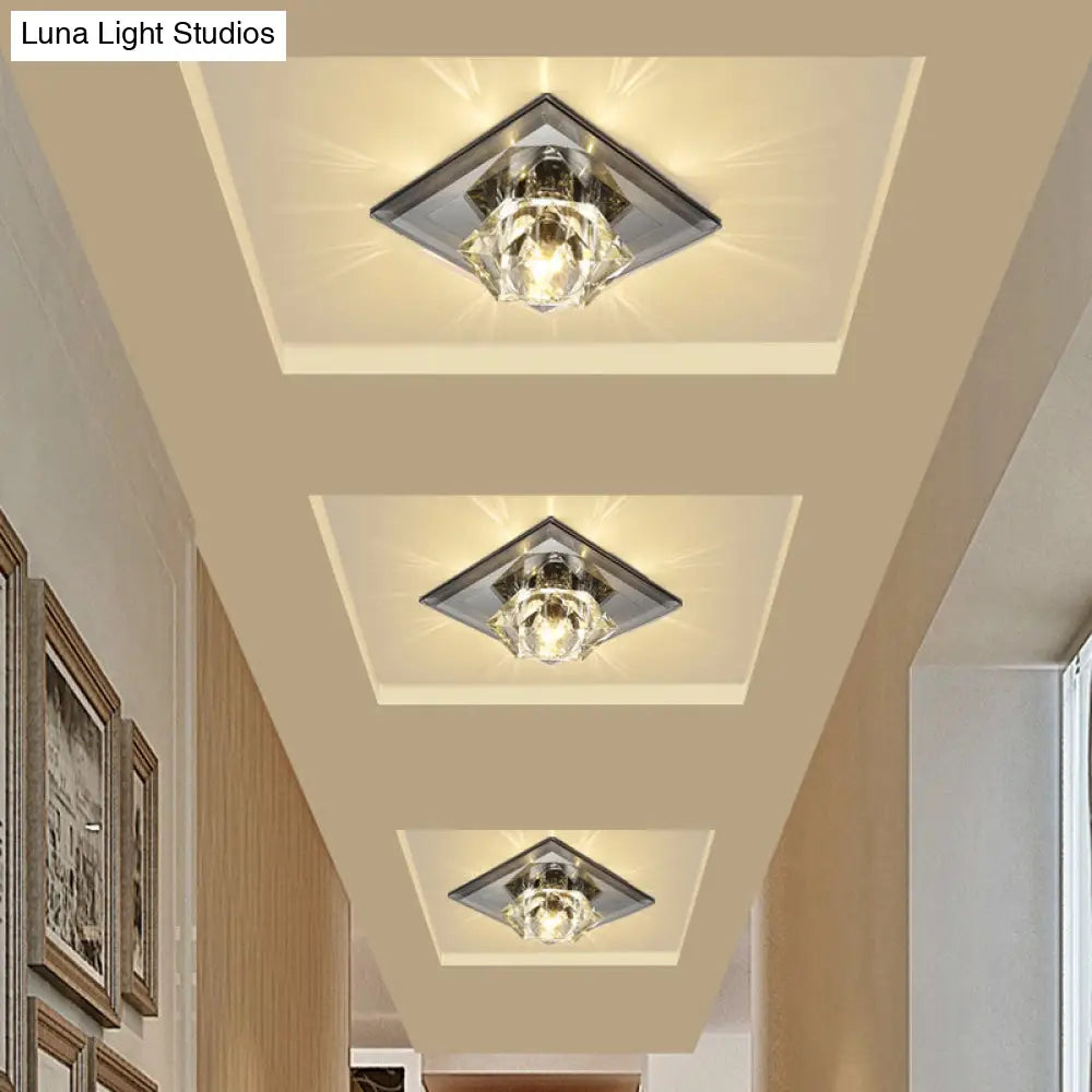 Sleek Beveled Crystal Flushmount Led Ceiling Light For Hallway - Floweret Design