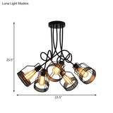 Sleek Black 5-Head Semi Flush Mount Industrial Iron Chandelier With Cluster-Bottle Frame Ceiling