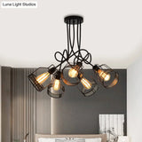 Sleek Black 5-Head Semi Flush Mount Industrial Iron Chandelier With Cluster-Bottle Frame Ceiling