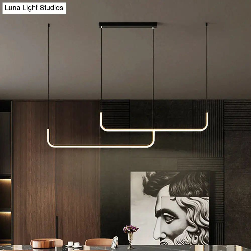 Sleek Black And Gold Led Linear Pendant Light For Dining Table 39/59 Width