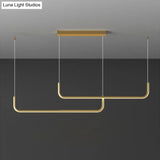 Sleek Black And Gold Led Linear Pendant Light For Dining Table 39/59 Width