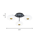Sleek Black Branched Semi Flush Chandelier: Modern Metal Ceiling Light With Acrylic Shade 3 Bulbs