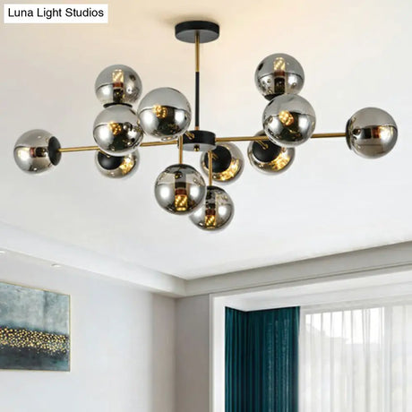 Sleek Black-Brass Spherical Chandelier – Nordic Glass Ceiling Suspension Lamp For Dining Room