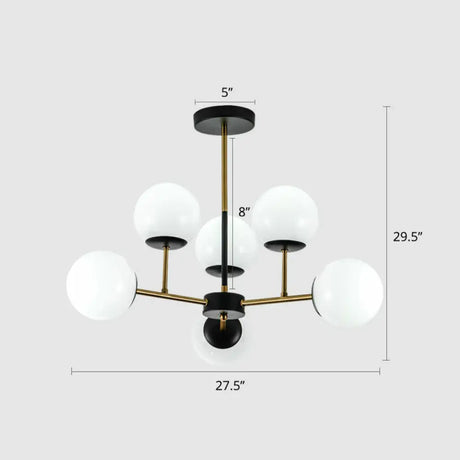 Sleek Black-Brass Spherical Chandelier – Nordic Glass Ceiling Suspension Lamp For Dining Room 6 /