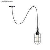Sleek Black Caged Iron Pendant Light - Farmhouse Style For Coffee Shops 1 Bulb Suspension