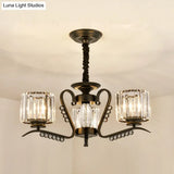 Sleek Black Cylindrical Chandelier With Tri-Sided Crystal Rods - Minimalist Hanging Light Fixture