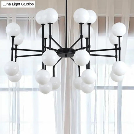 Sleek Black Finish Chandelier With Orb Shade - 18/24 Lights Metal Pendant Light
