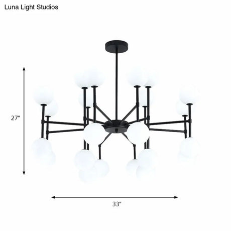 Sleek Black Finish Chandelier With Orb Shade - 18/24 Lights Metal Pendant Light