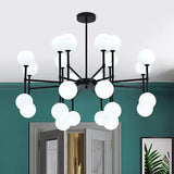 Sleek Black Finish Chandelier With Orb Shade - 18/24 Lights Metal Pendant Light 24 /