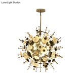 Sleek Black/Gold Metal Multi-Head Chandelier With Small Panel - Ideal For Coffee Shops