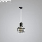 Sleek Black Grenade Cage Pendant Light - Simplicity Iron 1 Bulb Ideal For Dining Rooms
