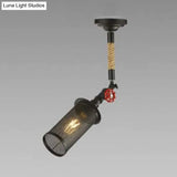Sleek Black Metal Rotatable Ceiling Light With Cylinder Shade - Industrial Mesh Screen Design