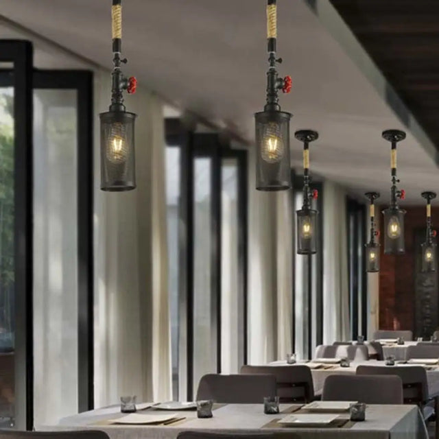 Sleek Black Metal Rotatable Ceiling Light With Cylinder Shade - Industrial Mesh Screen Design / A