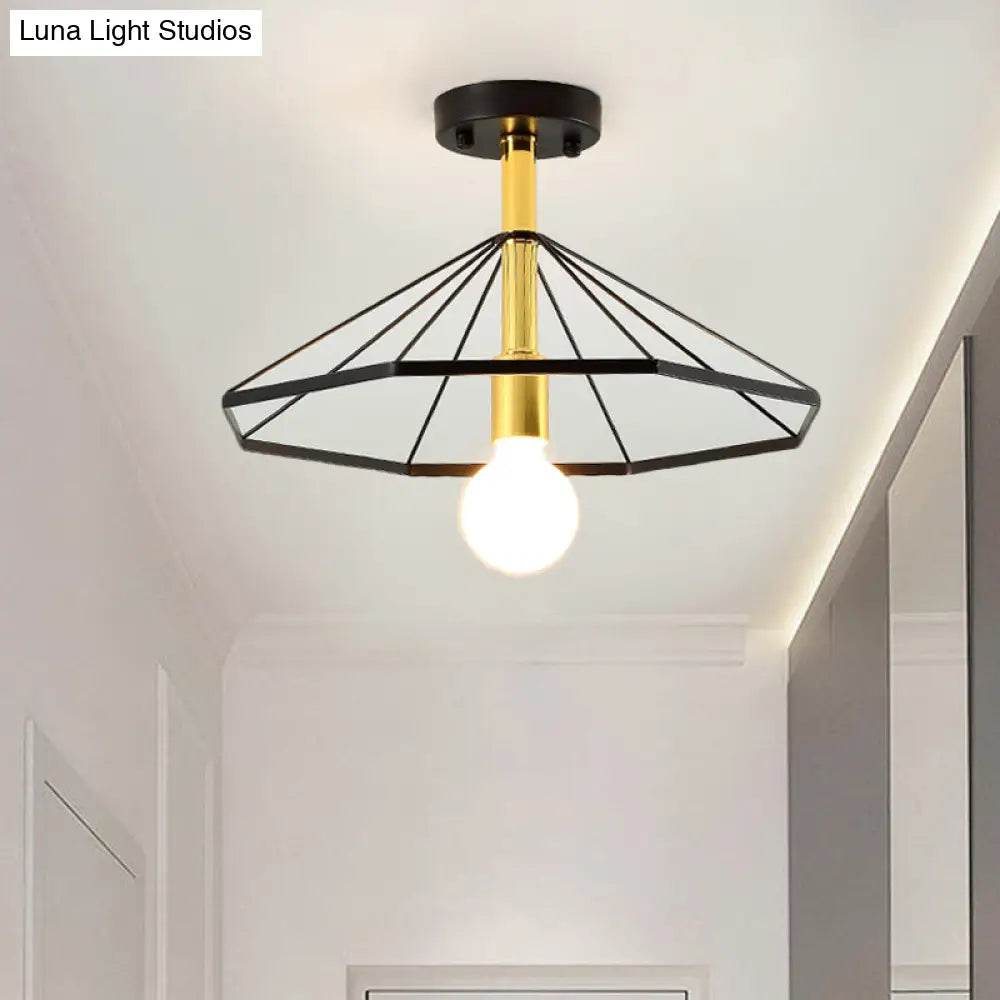 Sleek Black Metal Semi Flush Ceiling Light - Minimalist 1 Fixture Perfect For Lobby