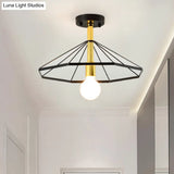 Sleek Black Metal Semi Flush Ceiling Light - Minimalist 1 Fixture Perfect For Lobby