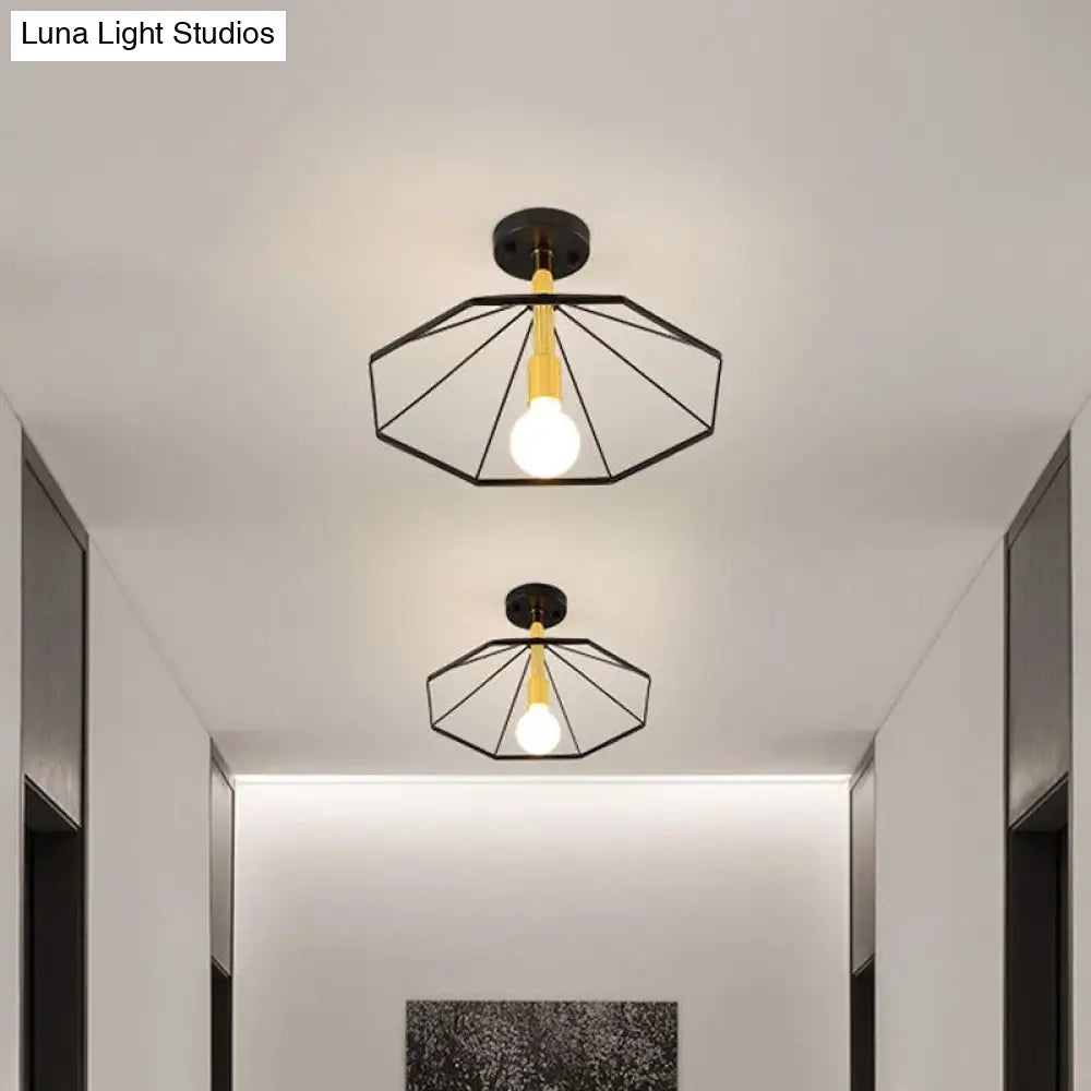 Sleek Black Metal Semi Flush Ceiling Light - Minimalist 1 Fixture Perfect For Lobby