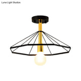 Sleek Black Metal Semi Flush Ceiling Light - Minimalist 1 Fixture Perfect For Lobby