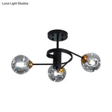 Sleek Black Modernist Semi-Flush Ceiling Light With Amber/Smoke Dimpled Glass Shades - Perfect For