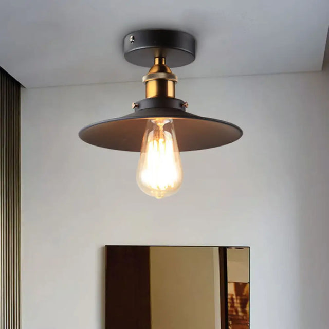 Sleek Black Single Dining Room Ceiling Light - Umbrella Semi Flush Mount / 10’ Cone