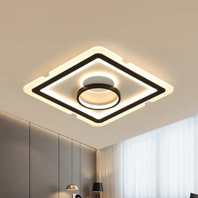 Sleek Black Square Flush Led Ceiling Light Fixture Ideal For Dining Room 16’/19.5’ Wide / 16’