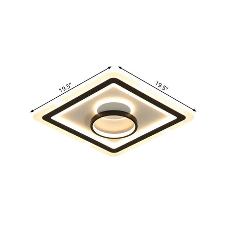 Sleek Black Square Flush Led Ceiling Light Fixture Ideal For Dining Room 16/19.5 Wide