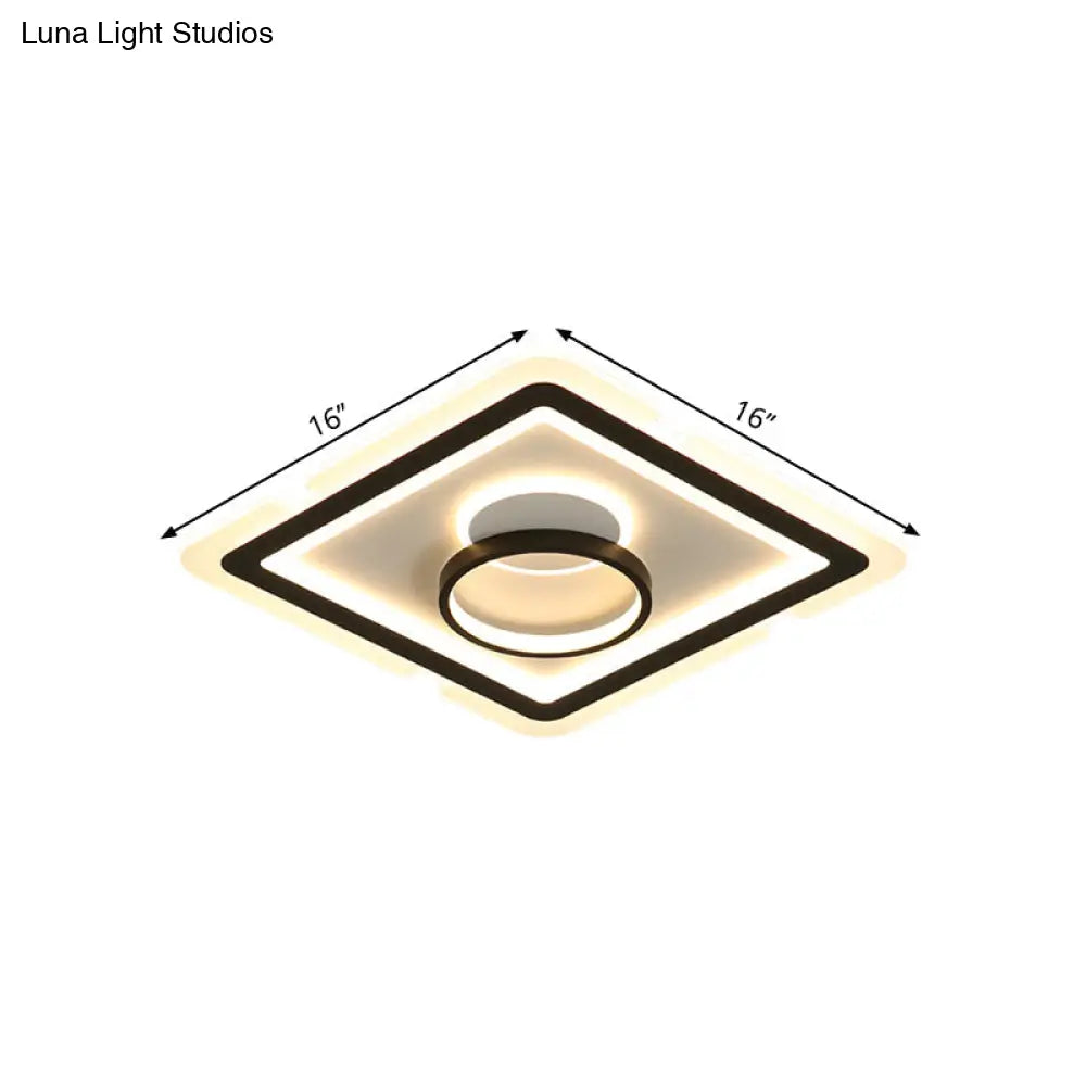 Sleek Black Square Flush Led Ceiling Light Fixture Ideal For Dining Room 16’/19.5’ Wide
