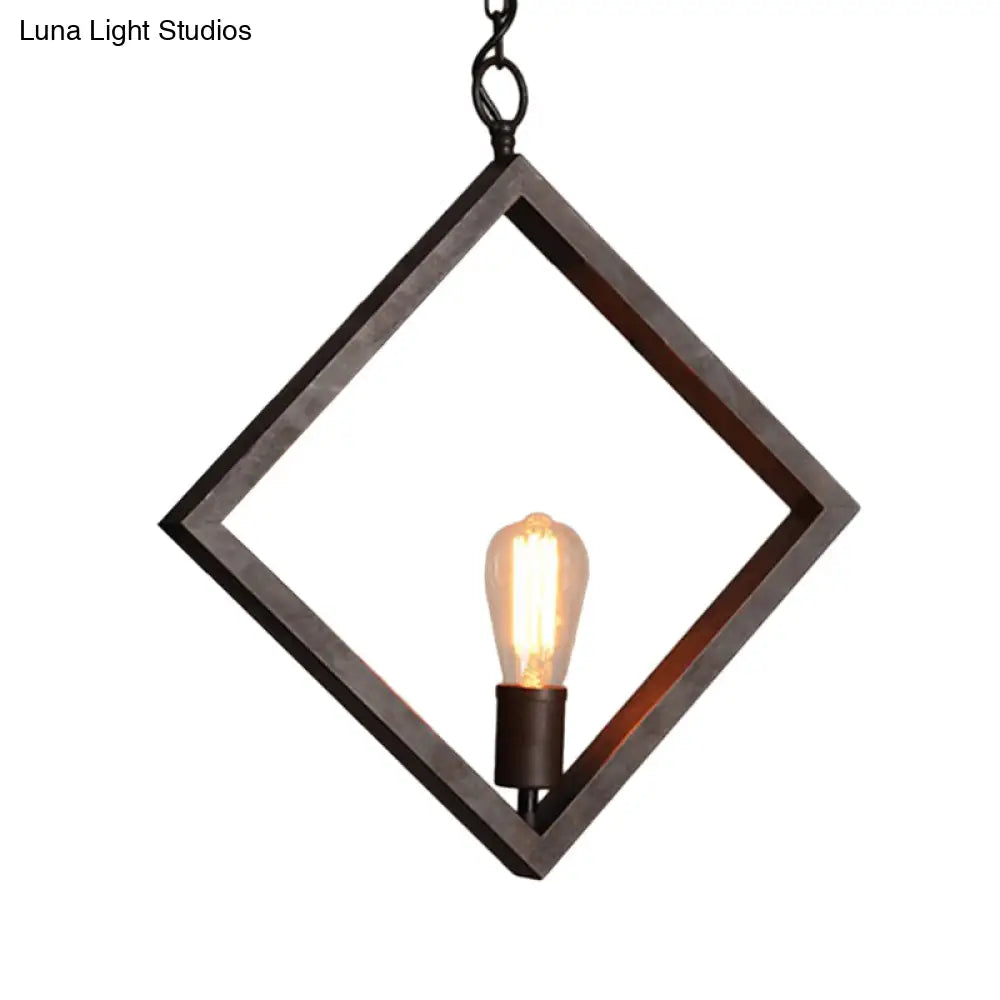 Sleek Black Suspension Light: Industrial Metal Square Frame With Bare Bulb Design – Ceiling