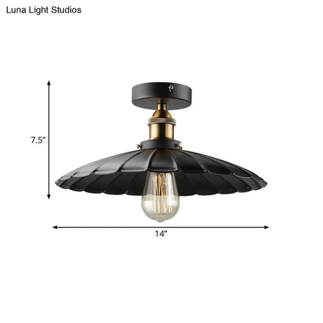 Sleek Black Tapered Iron Semi Mount Dining Room Ceiling Light - 1-Head
