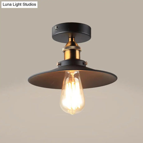 Sleek Black Tapered Iron Semi Mount Dining Room Ceiling Light - 1-Head