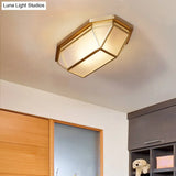 Sleek Brass Flush Mount Ceiling Lamp With Geometric Design - 2 - Light Fixture For Balcony