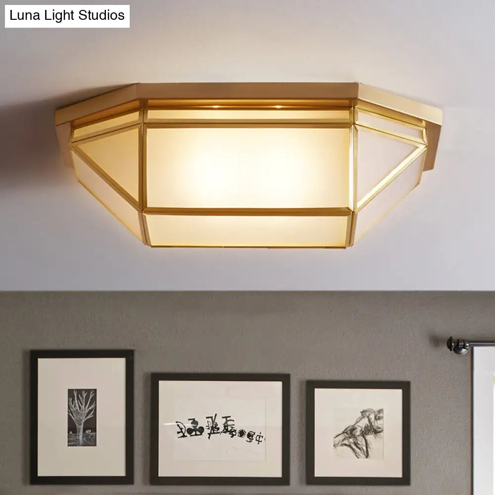 Sleek Brass Flush Mount Ceiling Lamp With Geometric Design - 2 - Light Fixture For Balcony