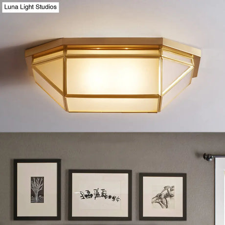 Sleek Brass Flush Mount Ceiling Lamp With Geometric Design - 2 - Light Fixture For Balcony