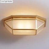 Sleek Brass Flush Mount Ceiling Lamp With Geometric Design - 2 - Light Fixture For Balcony