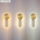 Sleek Brass Led Wall Sconce Light For Bedside Simple Elliptical Metal Lamp Fixture