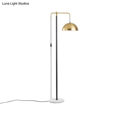 Sleek Brass Marble Floor Lamp With Dome Metal Shade - 1-Light Standing Light For Living Room