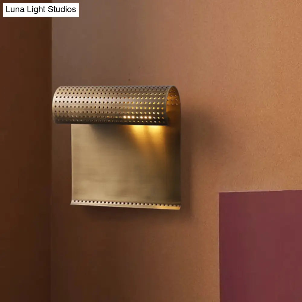 Sleek Brass Wall Sconce: Scrolled Design Mounted 1-Bulb Ideal For Bedroom Lighting