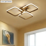 Sleek Brown Led Semi Flush Light With Multi - Square Design - Simplicity 3/5 Lights Acrylic Ceiling