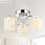 Sleek Chrome Ceiling Flush Mount With Frosted Glass Scalloped Semi Design & Crystal Drop - 3/5 Bulbs