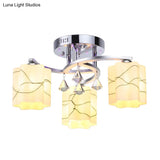 Sleek Chrome Ceiling Flush Mount With Frosted Glass Scalloped Semi Design & Crystal Drop - 3/5 Bulbs