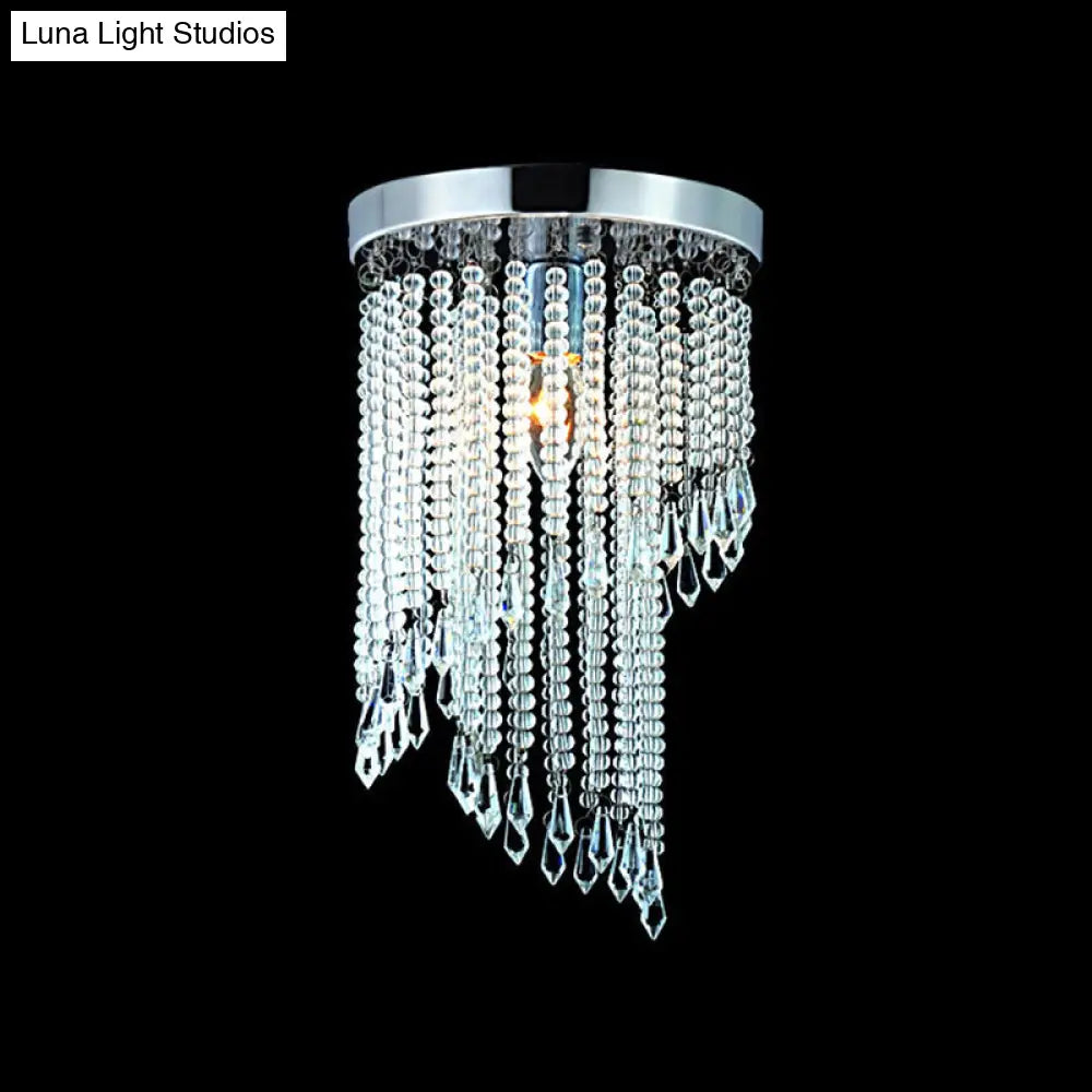 Sleek Chrome Finish Crystal Flush Mount Ceiling Light - Contemporary Corridor Spiral Design